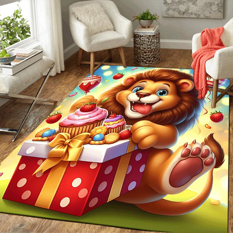 1 Stück Löwe mit Süßigkeiten-Design Teppich - Weich, Rutschfest und Langlebig Gaming-Zimmer Dekor für Schlafzimmer