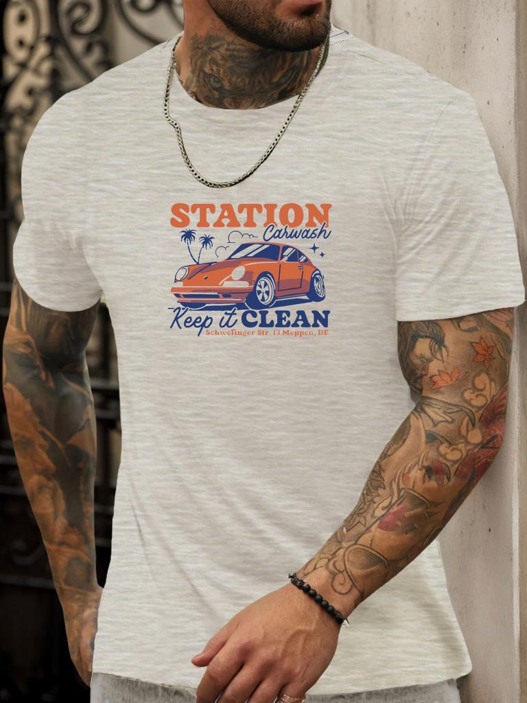 Short Sleeve TShirt Mens 100 Cotton Summer Round Neck White Carwash Station Graphic Print Casual Trendy Tee