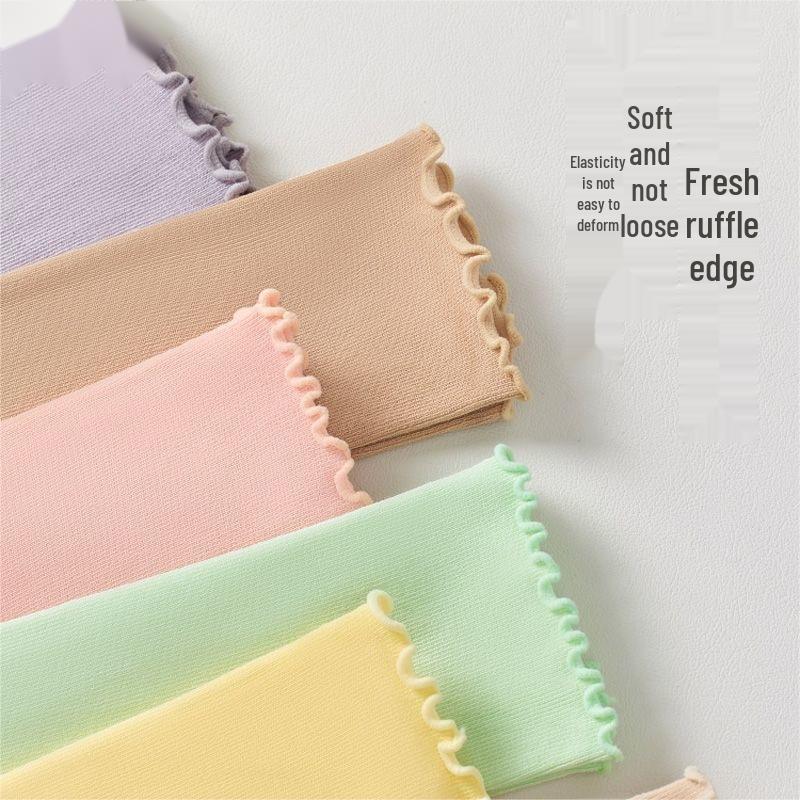 Women's Summer Ruffled Ice Silk Socks – Breathable, Comfortable, Mushroom Edge, Solid Color Slouch Socks