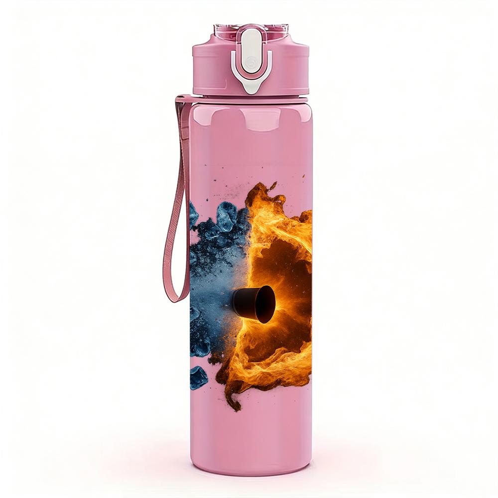 1PC Splash Art Tiger Head 750ml Color Plastic Sports Water Bottle Leakproof Flip Straw Lid Suitable for Sports Office Home Use