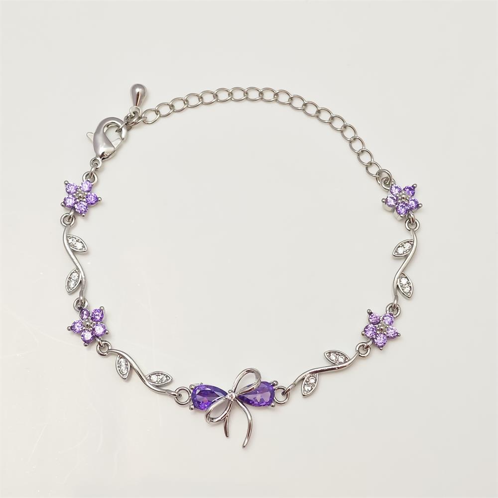 Exquisite Zircon Bow & Flower Pendant Bracelet for Women
