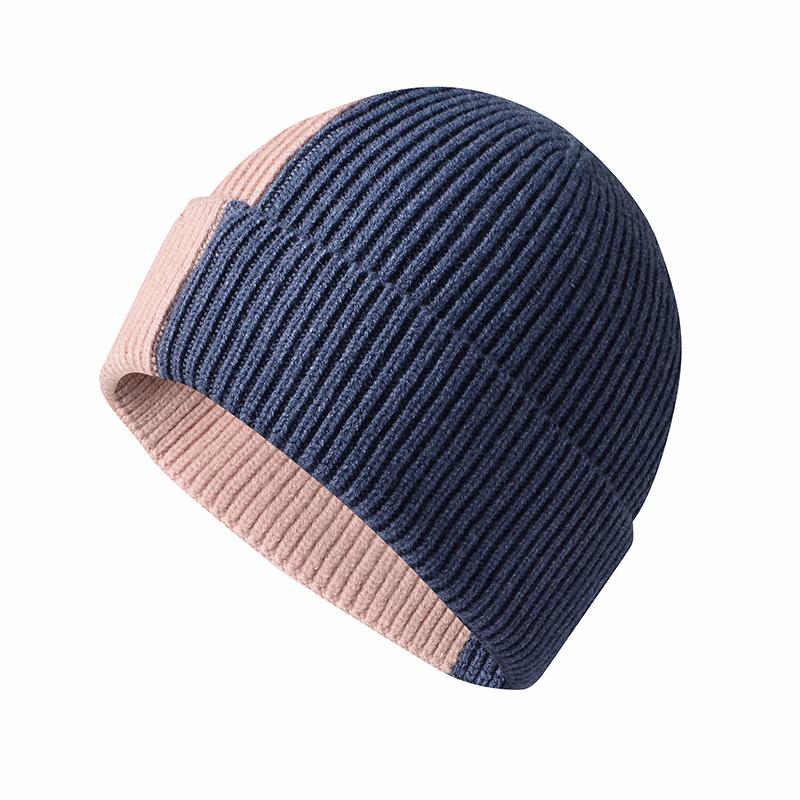 

Autumn and winter new fashion color matching knitted hat women s leisure travel hat simple pullover hat core-spun yarn wool hat average size