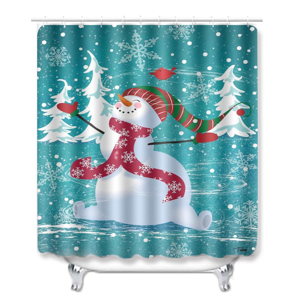 Christmas Shower Curtain Floor Mat Combination Four-Piece Set Bathroom Toilet Carpet Shower Room Mat Foot Mat