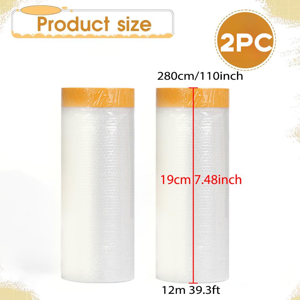 Protective Pre-Taped Masking Film, Dust-Proof Paint Cover for Car, Furniture, and Floor Protection