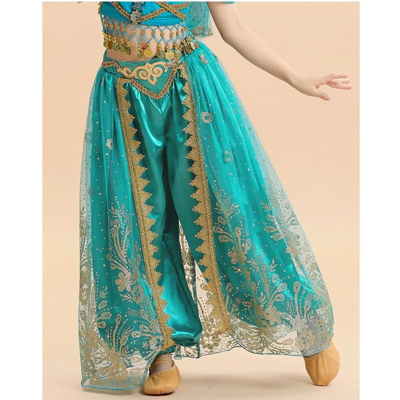 Kids Girls Silky Tassel Waistband Harem Dance Pants Arabian Princess Belly Dance Costume Indian Bollywood Ballroom Dress Up