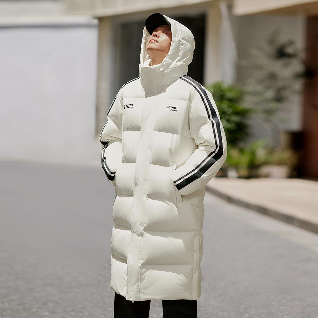 Li Ning Hot Pot Down Series Water Resistant Far Infrared Warm Hooded Zipper Outdoor Cold Resistant Casual Long Winter Down Jacket Men Jacket AYMU449-2