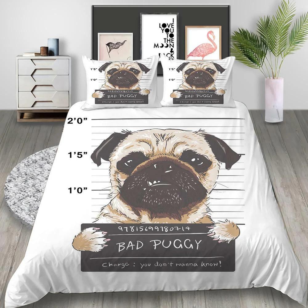 

Cute Pet Dog Pug Bedding Set Animal Down Duvet Cover Queen King Single Duvet Cover Pillowcase 2/3pc Gift Soft Bedroom Decoration DE 100x135cm
