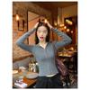 Women's Gray Spicy Girl Fishbone Slim Zipper Hoodie Long Sleeve T-shirt for Autumn.