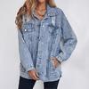 Women's Oversized Ripped Denim Boyfriend Jacket