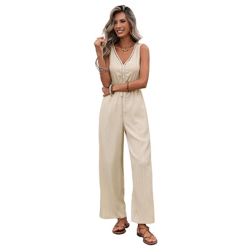 European Retro Sleeveless V-neck Jumpsuit Women 2026