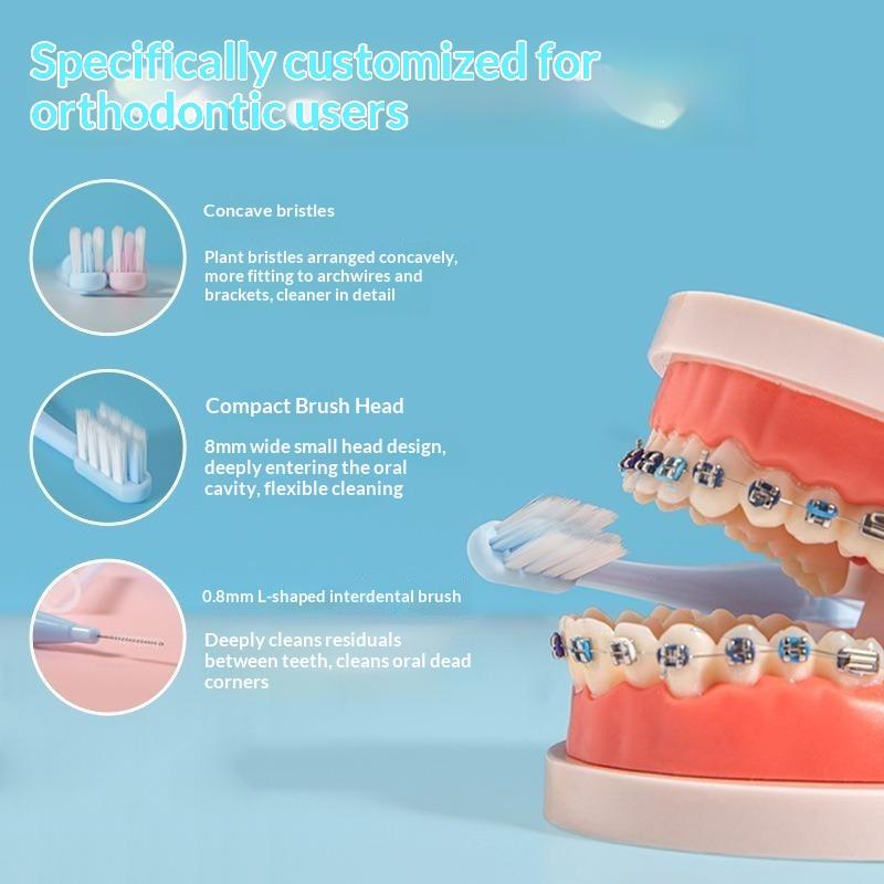 4Pcs Clean Braces Adult Toothbrushes Dental Interdental Brush Soft Bristle Concave Shaped Small Head Toothbrush For Oral Health