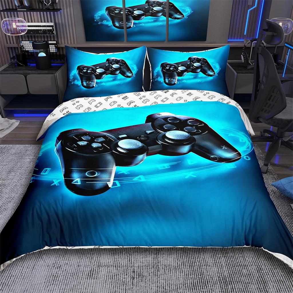 Gaming Gamepad Gamer Bedding Set With Pillowcases 75*50,Cartoon Prin Duvet Cover Comforter Bedding Set for Youth Girls Boys Gift