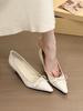 Banquet lady! Gentle satin bow stiletto shoes women's spring 2025 commuter shallow mouth shoes