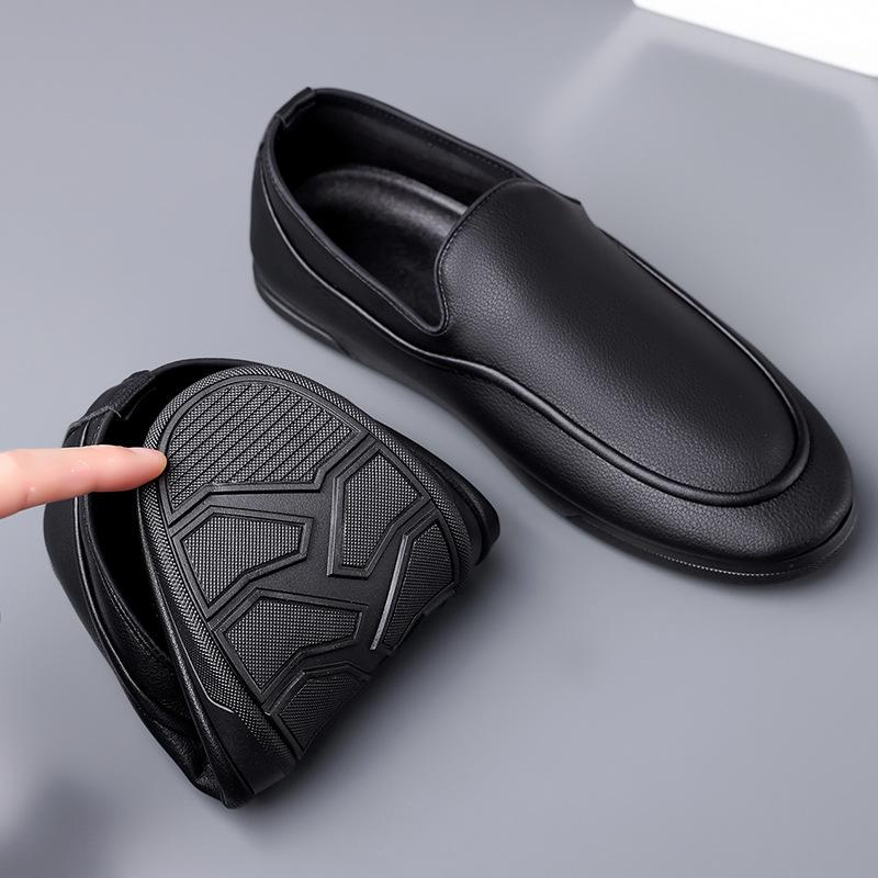 Fashion New Classic Brand PU Leather Men's Casual Shoes Black Lightweight Soft Flat Shoes Men's Breathable Outdoor Commuting Work Shoes