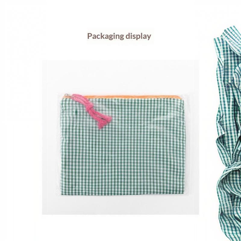 Korean Plaid Cotton Makeup Bag Large Capacity Zipper Cosmetic Storage Pouch Portable Travel Wash Bag For Girls Gift