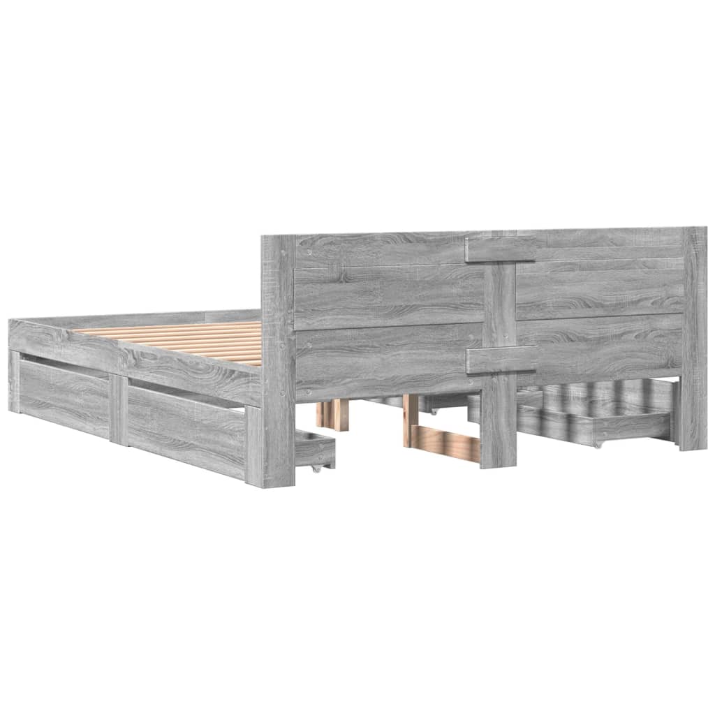 Vidaxl Bed Frame with Headboard, Grey Sonoma Oak, 160X200 Cm
