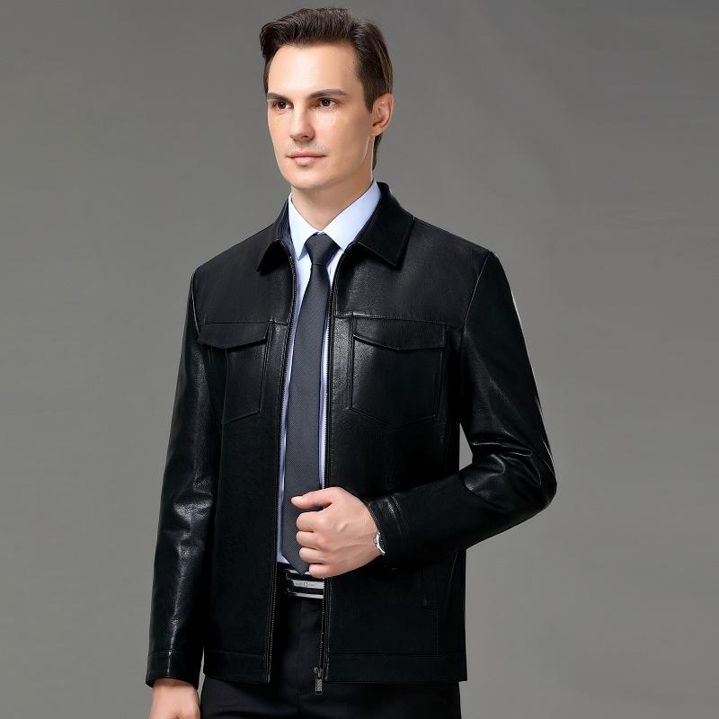 Vielseitige Neue Lederjacke Herren Echtes Leder Revers Lammfelljacke Retro Motorrad Herbst und Winter Lederjacke
