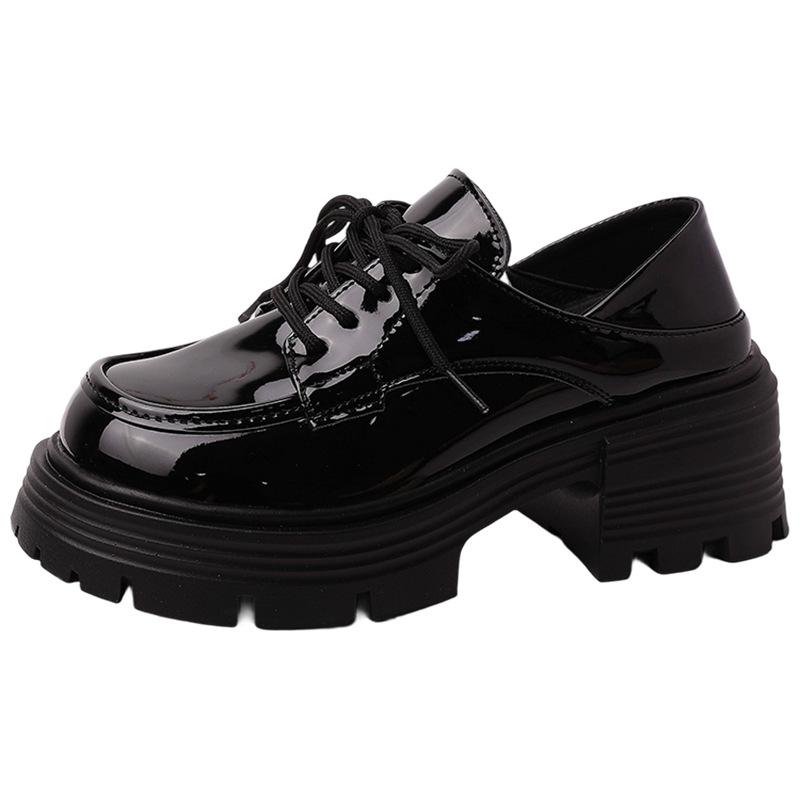 Retro black lace-up versatile platform small leather shoes women's 2025 new spring and autumn skirt French single shoes loafers