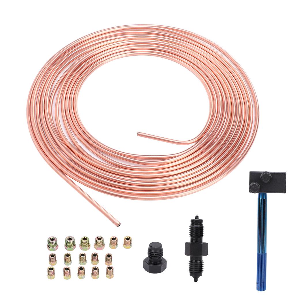 316in X25ft Brake Line Replacement Tubing Coil and Fitting Kit with Double Flaring Tool for