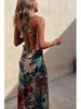 2023 European & American Sexy Print Spaghetti Strap Vacation Dress for Women