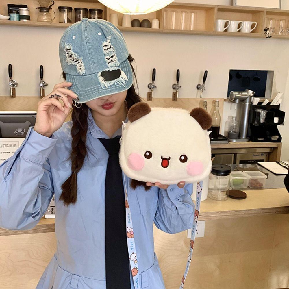 Cute Bear Crossbody Bag Kawaii Anime Bear Figure Bag Fashion Versatile Cartoon Plush Shoulder Bags For Women Girls