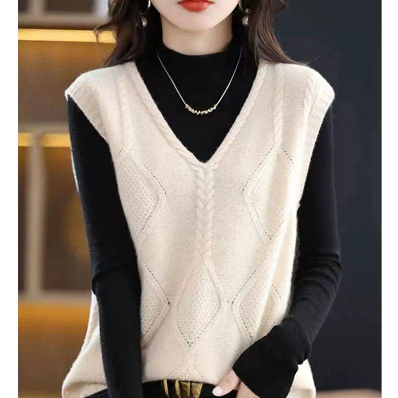 

Женский жилет, свитер без рукавов, однотонная винтажная верхняя одежда, вязаный топ с v-образным вырезом, простой женский жилет, осень-зима 3XL бежевый