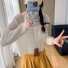 Spring New Back Button Design Knitted Blouse Women's Short Bright Silk Thin Sweater Long Sleeve Hollow Shirt