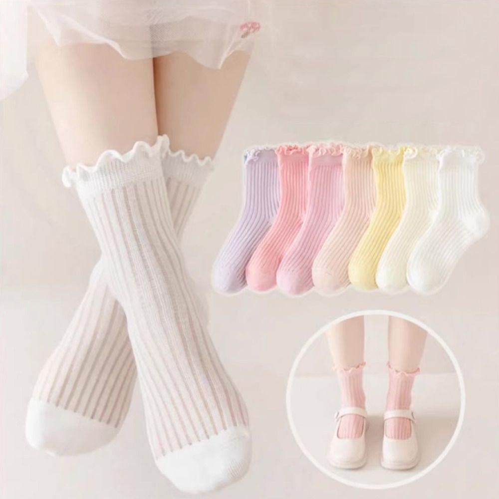 Breathable Mesh Children Princess Socks Solid Color Children's Socks Kids 1-12Y