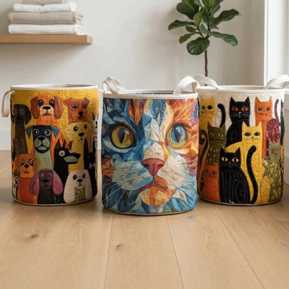 Fashion Boho Quilted Laundry Basket Floral Fabric with Handles Clothes Storage Bucket 14×18in Soft Storage Basket For Clothe &
