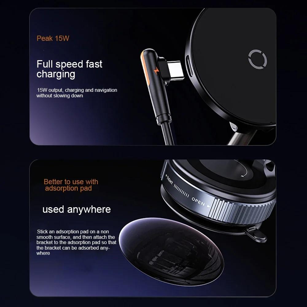15W Wireless Charging Magnetic Vacuum Car Phone Holder Foldable Design 360 Degree Rotation For Car Desk Bathroom Phone Holder