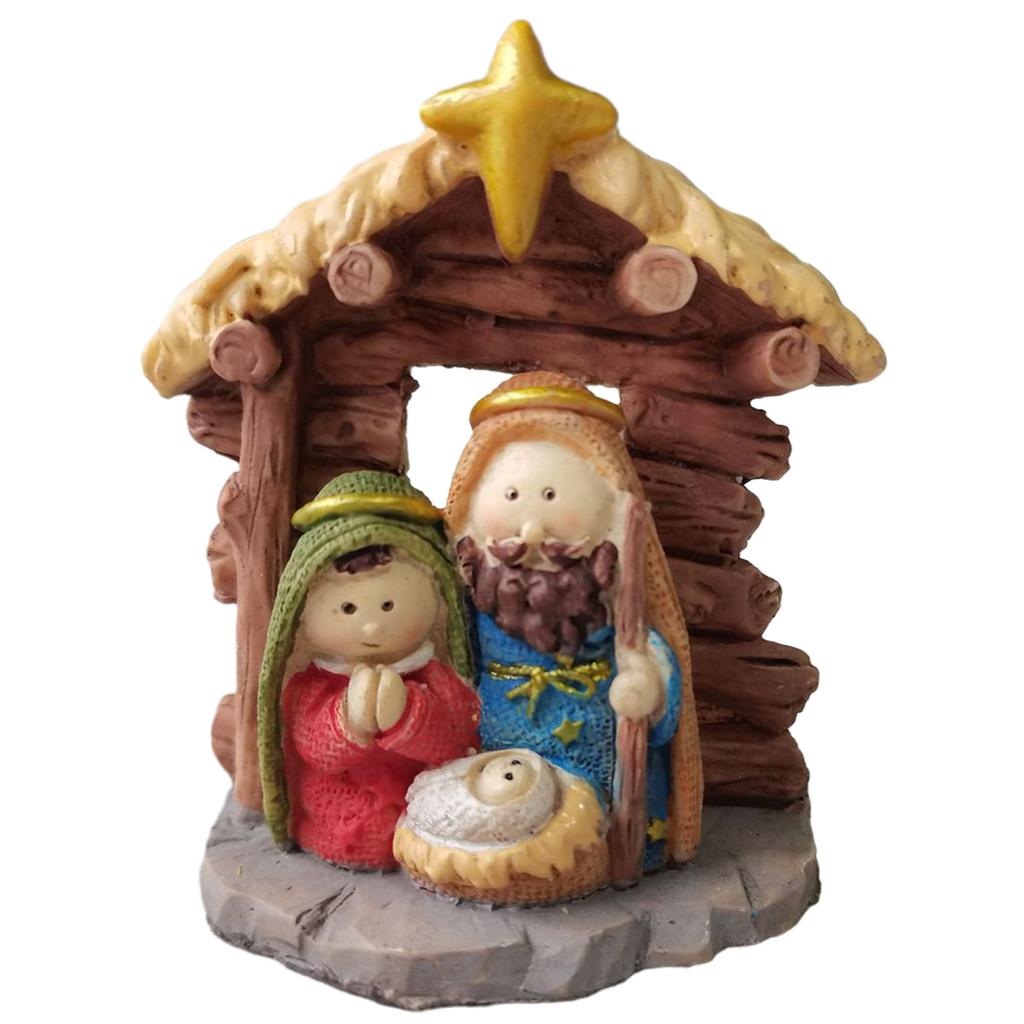 Mini Christmas Nativity Decor Resin Nativity Ornament Religious Statue for Christmas Decorations Festive Holiday Gift