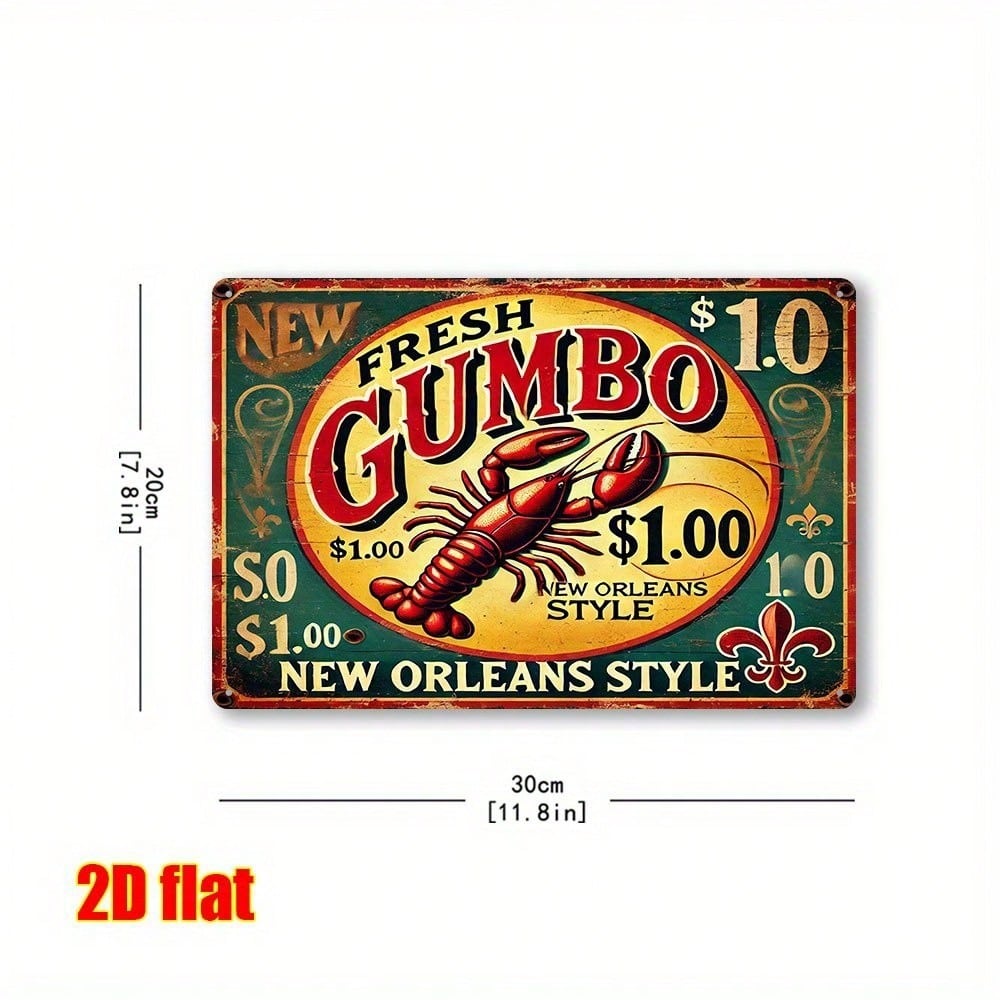 Vintage Metal Tin Sign New Orleans Gumbo Kitchen Decor Wall Art Plaque Rustic Bar