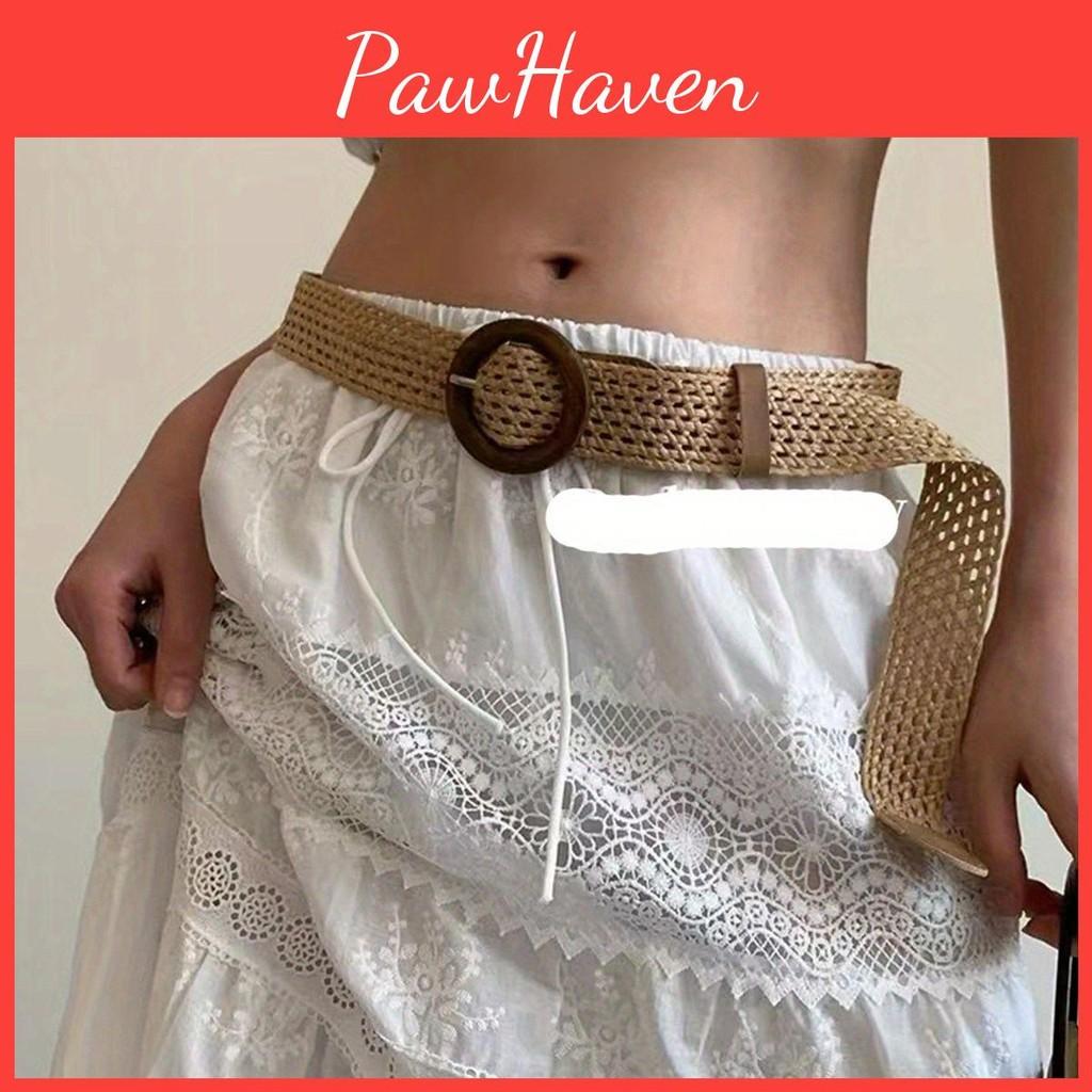 Bohemian Woven Cotton Linen Belt With Round Buckle For Women Dress Accessories