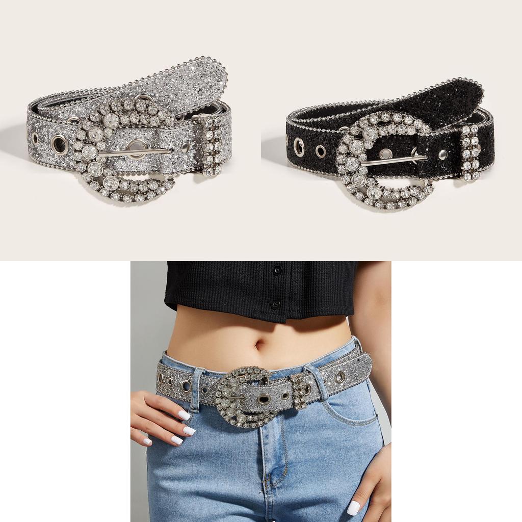 Belt Versatile And Slimming Diamond Embellishments Paired With Dress Coat