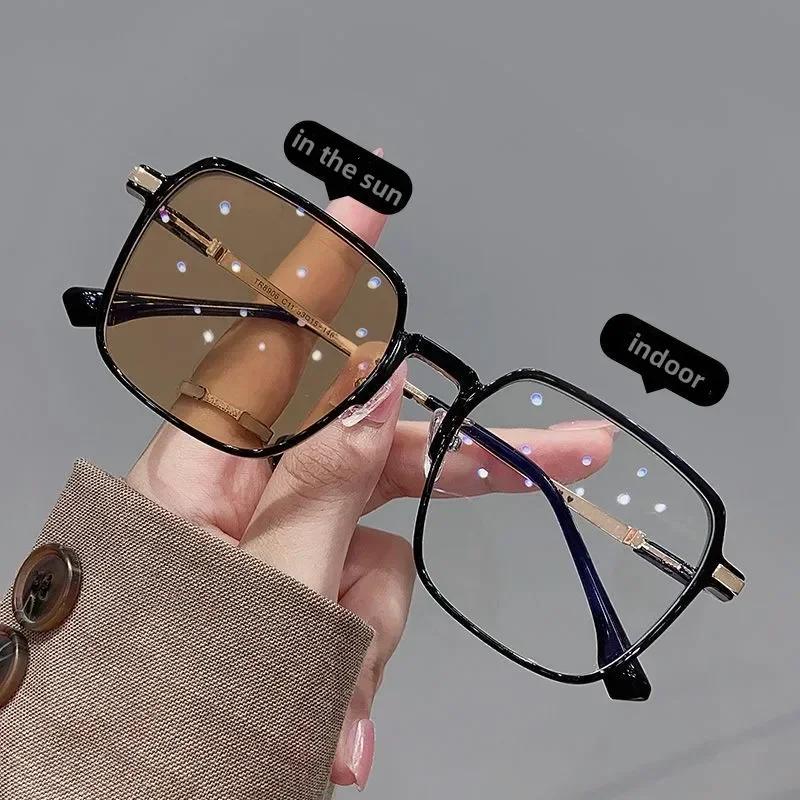 Pochromic Myopia Glasses Unisex Women Men's Square Shortsighted Eyeglasses Finished Optical Prescription Minus Sun Eyewear