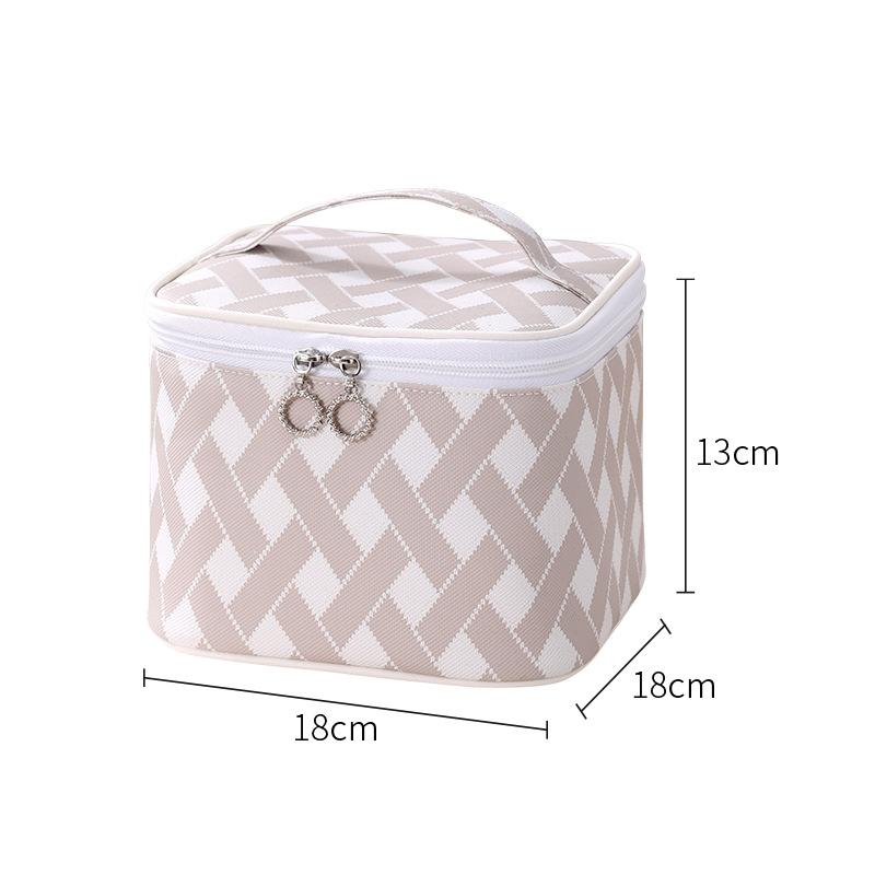 Grid Portable Stylish Pattern Cosmetic Bag Large Capacity Travel Makeup Storage