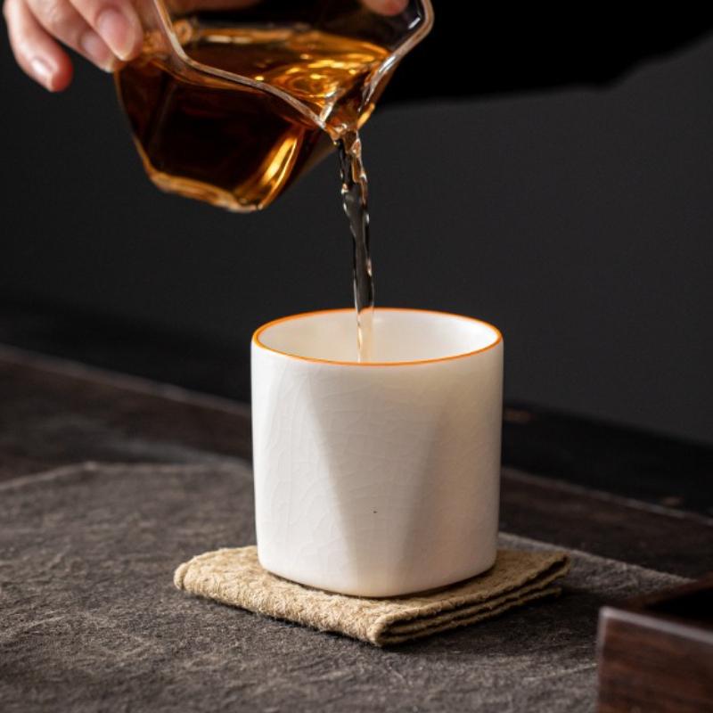 160ml Boutique Jade Grease Ru Porcelain Prism Cup Ru Kiln Master Cup Handmade Ceramic Household Kung Fu Teaset Tea Ceremony Gift