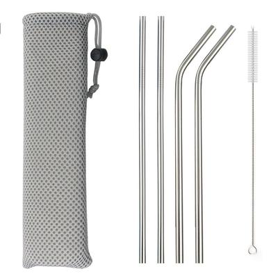 JANKNG Metal Drinking Straw Reusable Straight Bent Straw 304 Stainless Steel Straw With Brush Juice Milk Tea Bar