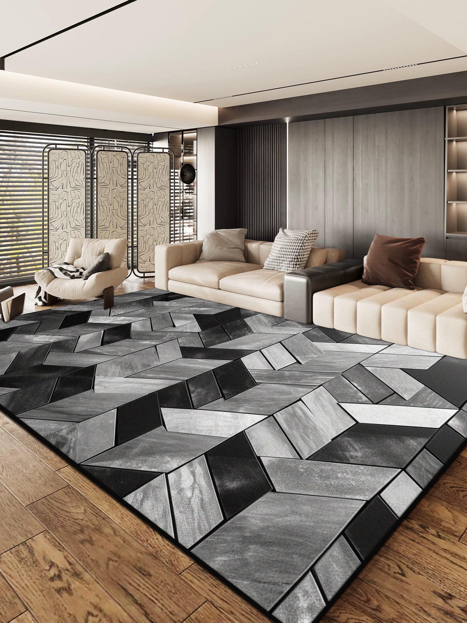 Black Grey Geometric Carpet Non Slip