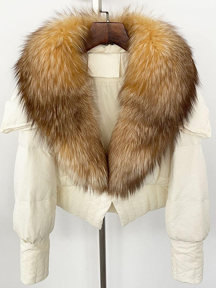 OFTBUY Down Jacket Women 2024 New Winter Natural Real Raccoon Fox Fur Collar Short White Duck Down Coat Thick Warm Casual Outerwear