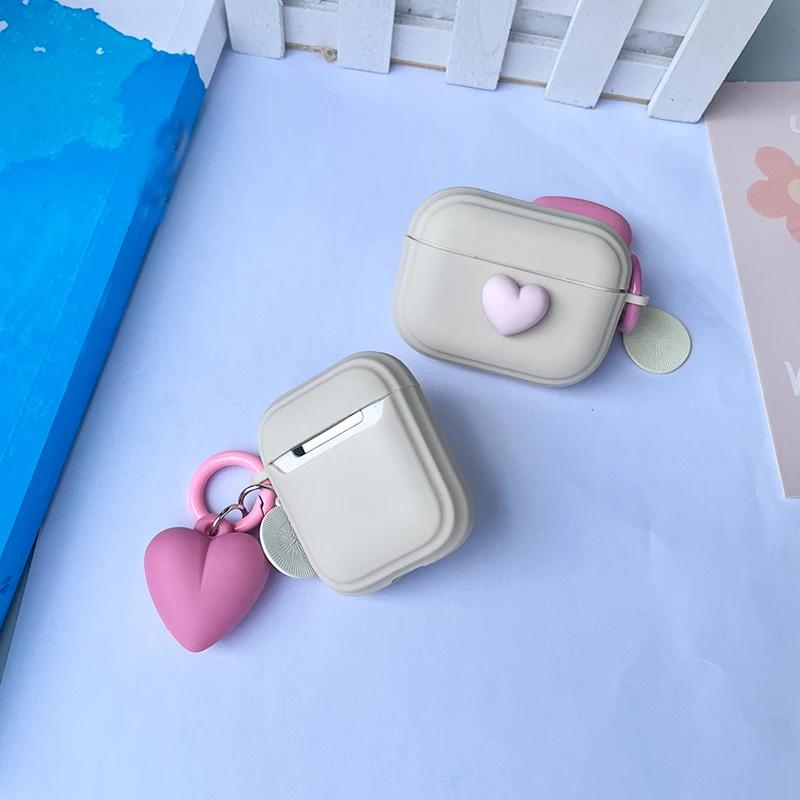 Cute 3D Heart Love Silicone Earphone Accessories Case For Airpods 4 3rd For Airpods Pro 2 1 Cover Creative Smile Ornament Keyri