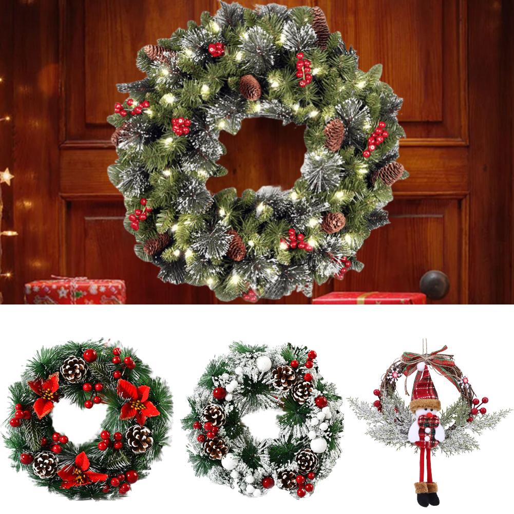 2025 Christmas Wreath Front Door Wreath with Lights Window Wall Garland Christmas Decoration Art Wreath Ornaments 20/30/32/40CM