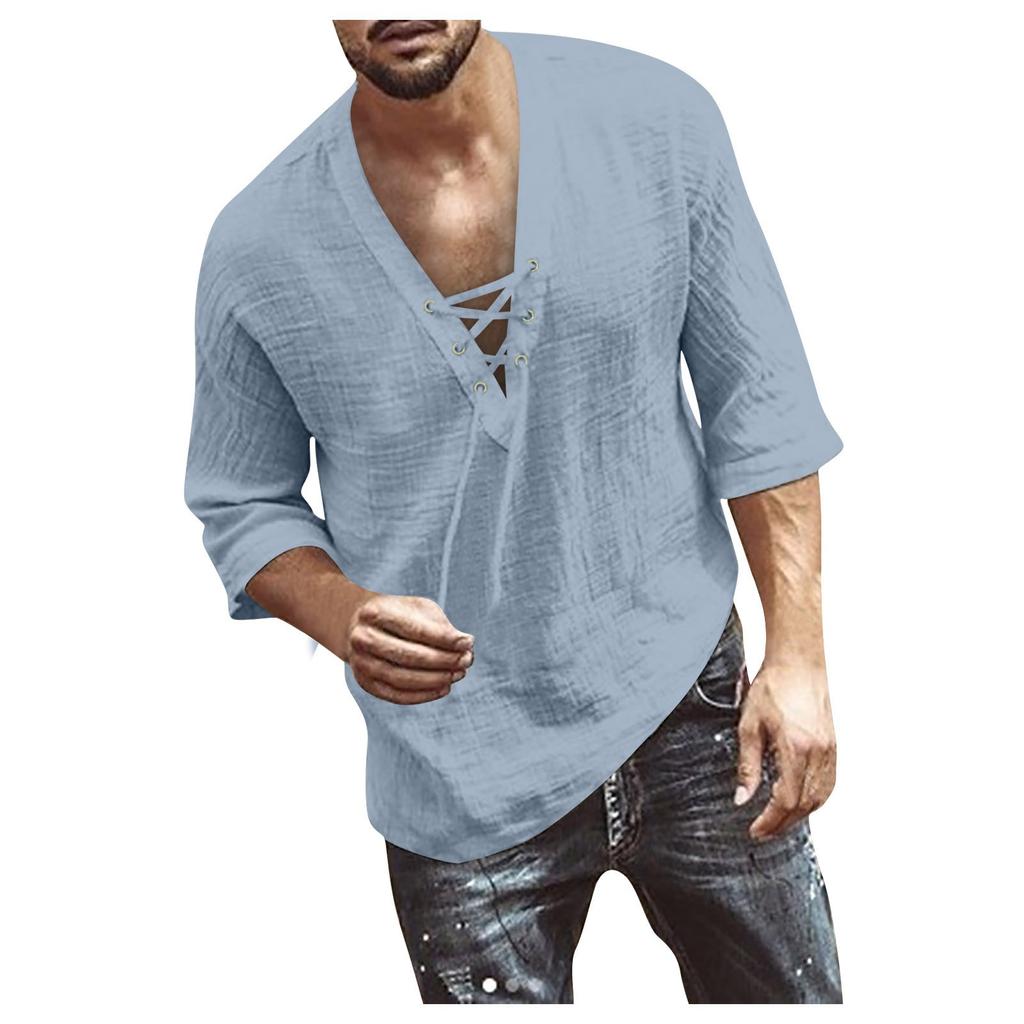 Designer Spring Summer Men's Casual Cotton Linen Solid Color Long Sleeve Shirts Loose Stand Collar Shirts