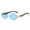 Leopard Round Frameless Trimmed Wooden Foot Sunglasses Sunglasses Sunglasses