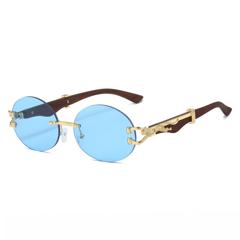 Leopard Round Frameless Trimmed Wooden Foot Sunglasses Sunglasses Sunglasses