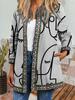 Women's Crew Neck Long Sleeve Cardigan Oversized Vintage Ethnic Print Plus Size Open Front Jacket Casual Outerwear