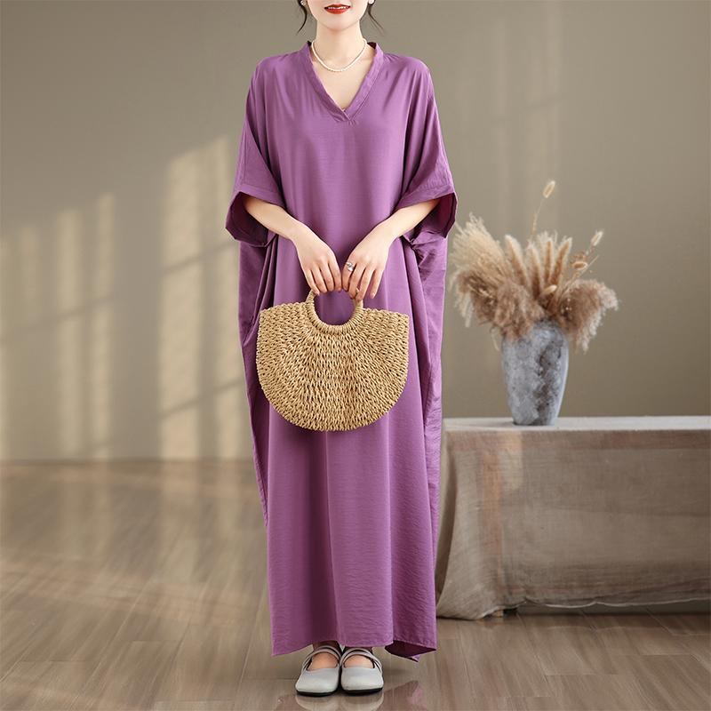 Dimanaf 2025 Summer Plus Size Cotton Dress Basic Women Vintage Casual Loose Long New Solid Dress Maxi