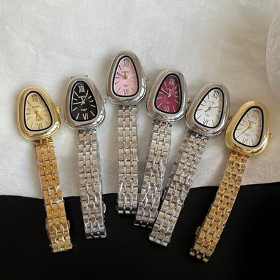 Women Watch Snake Head Dial Quartz Watches Droplet Shaped Roman Numeral Steel Strap Wristwatch