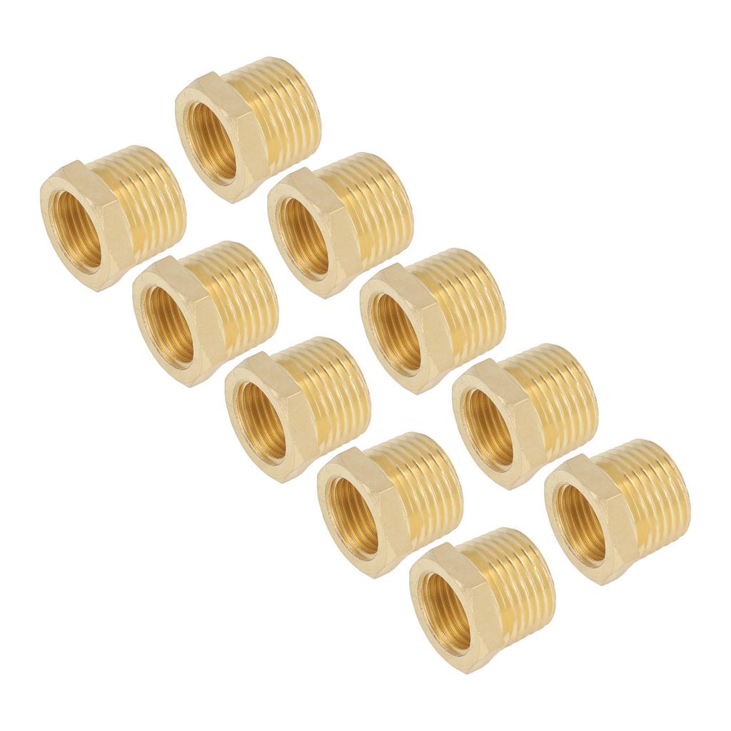 Brass Threaded Pipe Fitting 1 2 to 3 8 Reducer, 10 Pack Hex Socket Adapters for Water, Oil, Gas with 1200 PSI (10 Pack) Hex Socket, for