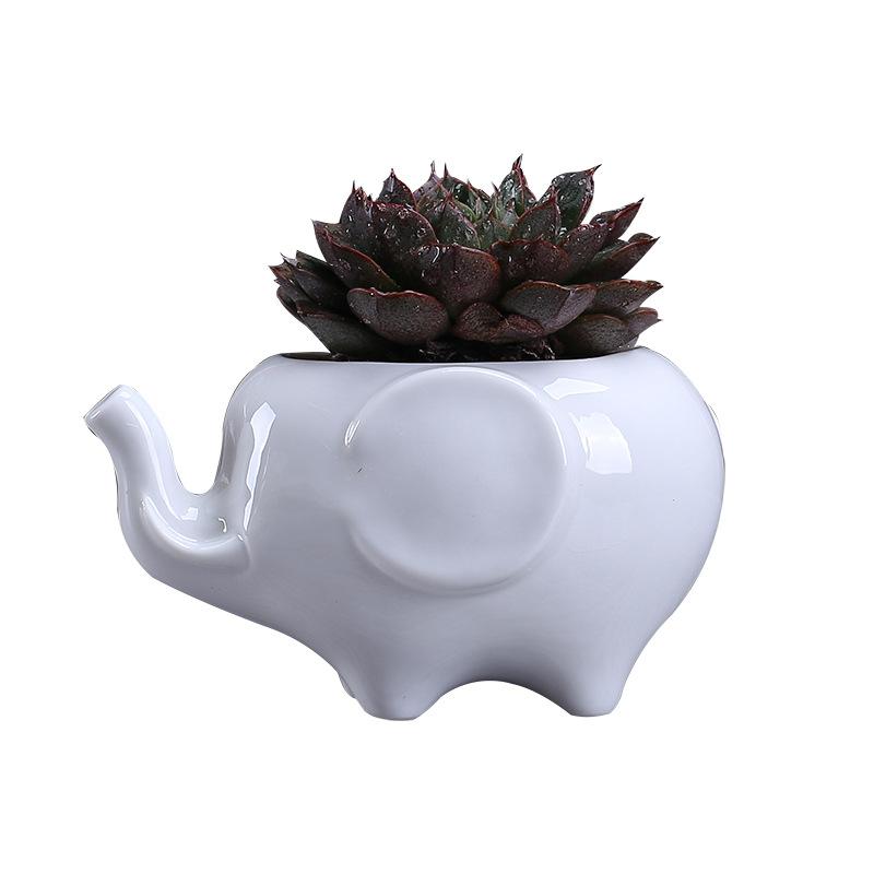 European-Style Ceramic Succulent Flower Pot, Creative Office Desktop Christmas Elk Green Plants Animal Potted Plants